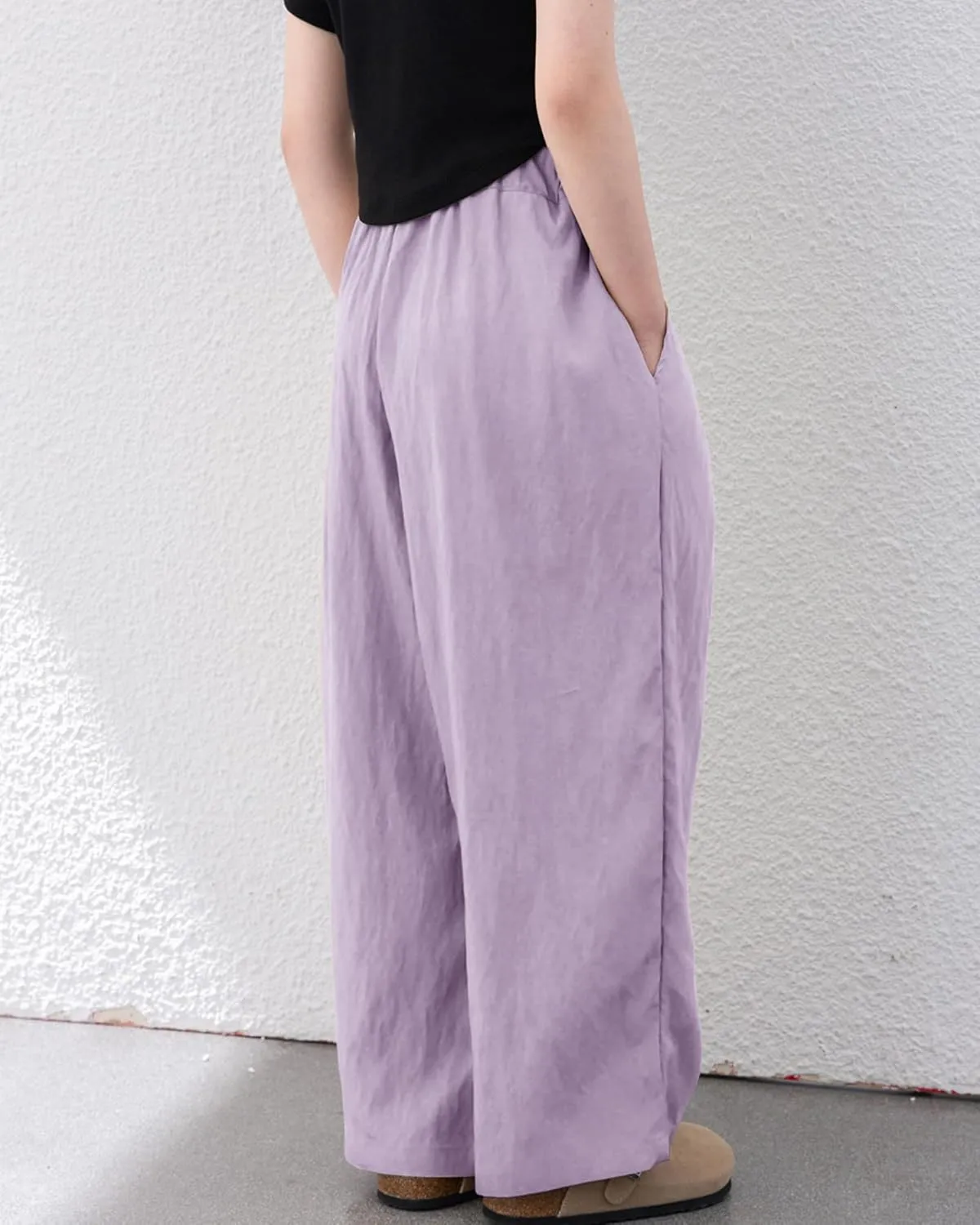 Rolanko Girls Wide Leg Pants Flowy Loose Fit Palazzo Pants for Girls Kids Linen Trousers Casual Beach 6-14Y