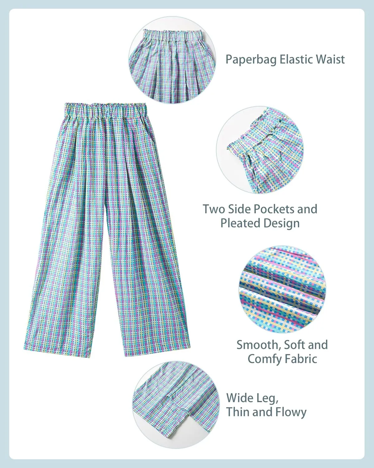 Rolanko Girls Wide Leg Pants Flowy Loose Fit Palazzo Pants for Girls Kids Linen Trousers Casual Beach 6-14Y