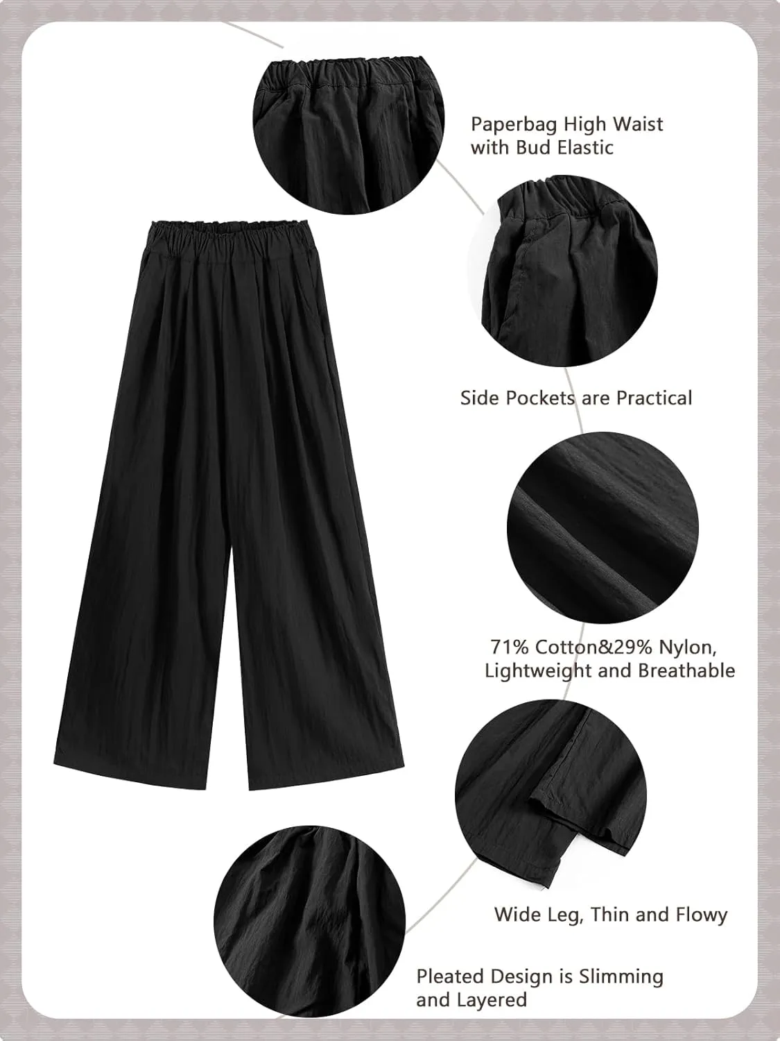 Rolanko Girls Wide Leg Pants Flowy Loose Fit Palazzo Pants for Girls Kids Linen Trousers Casual Beach 6-14Y