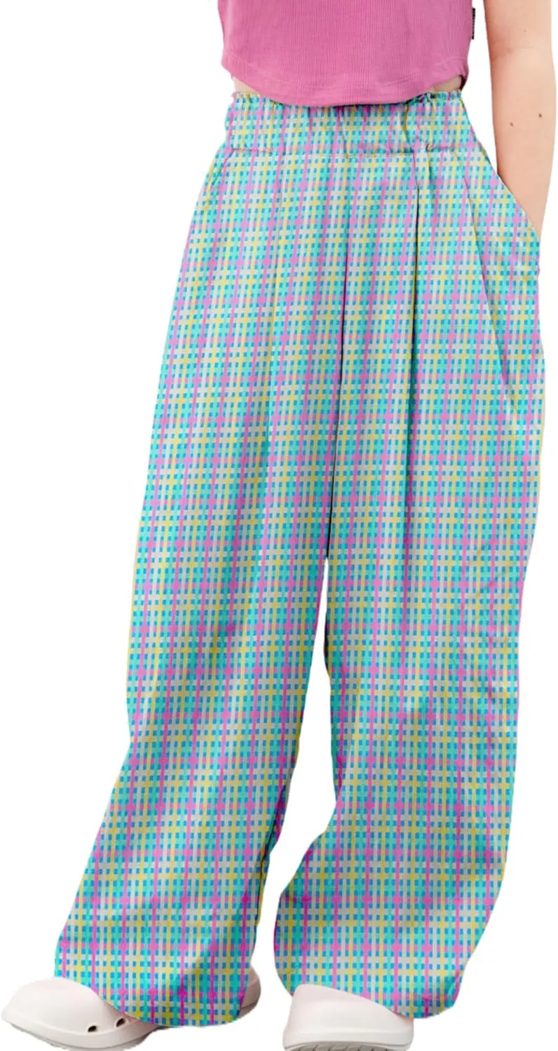 Rolanko Girls Wide Leg Pants Flowy Loose Fit Palazzo Pants for Girls Kids Linen Trousers Casual Beach 6-14Y