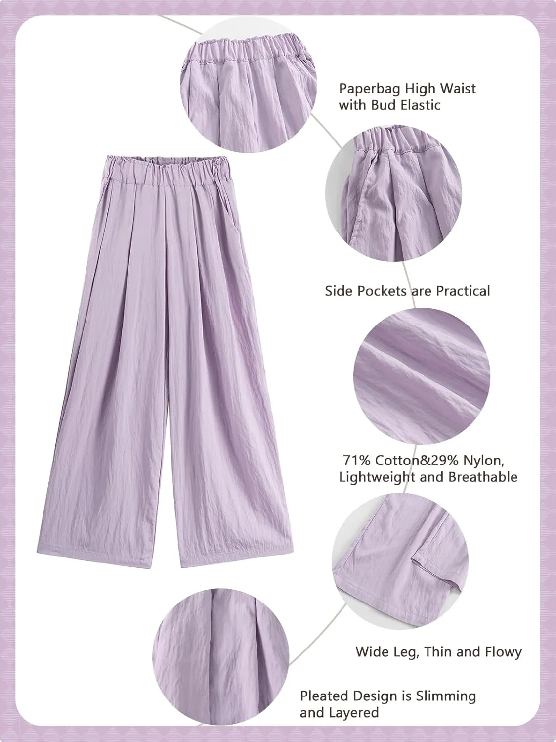 Rolanko Girls Wide Leg Pants Flowy Loose Fit Palazzo Pants for Girls Kids Linen Trousers Casual Beach 6-14Y