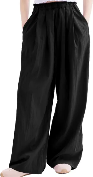 Rolanko Girls Wide Leg Pants Flowy Loose Fit Palazzo Pants for Girls Kids Linen Trousers Casual Beach 6-14Y