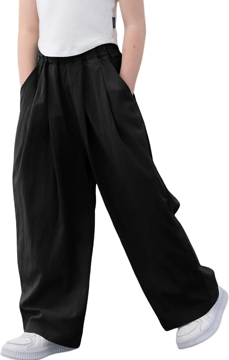Rolanko Girls Wide Leg Pants Flowy Loose Fit Palazzo Pants for Girls Kids Linen Trousers Casual Beach 6-14Y