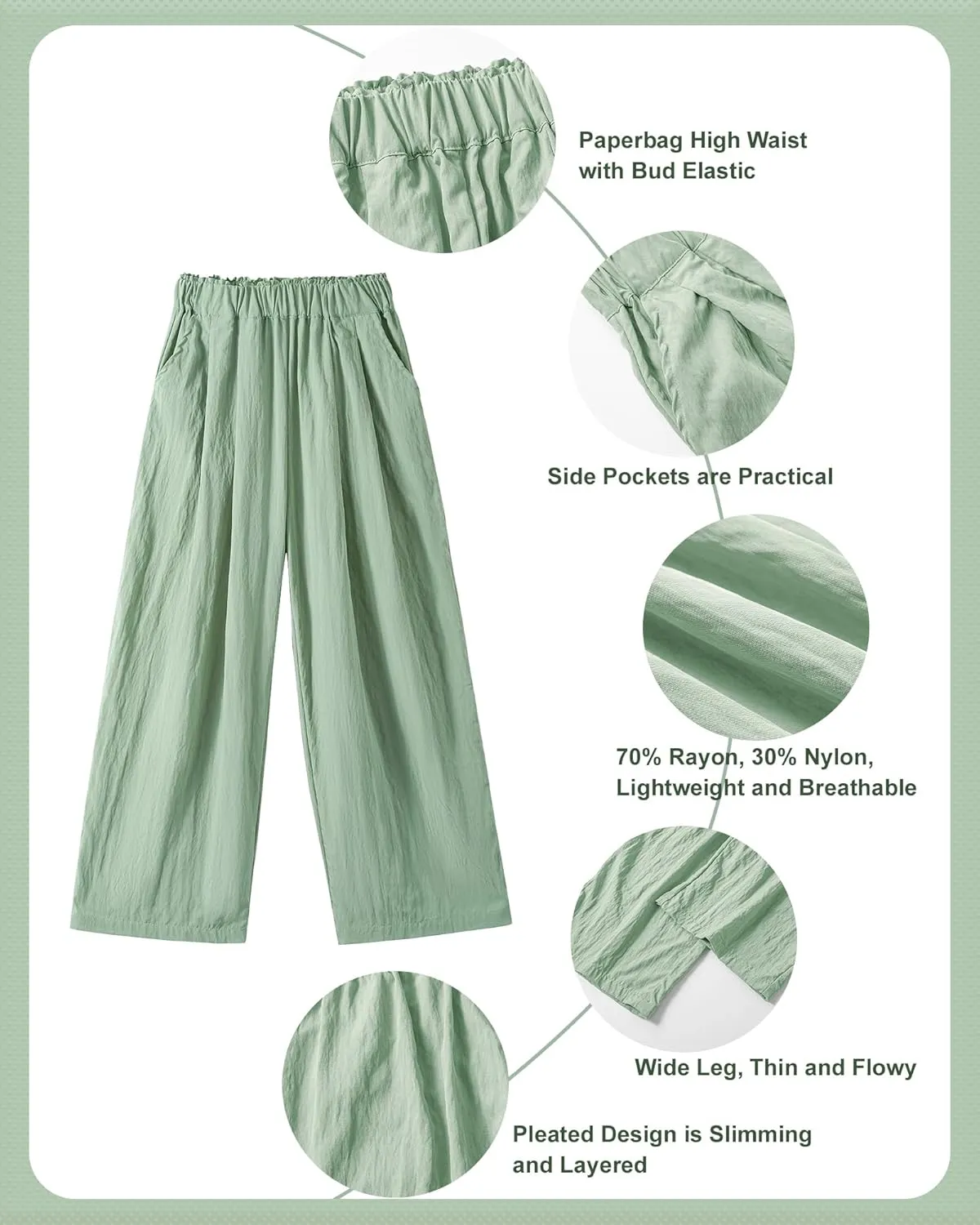 Rolanko Girls Wide Leg Pants Flowy Loose Fit Palazzo Pants for Girls Kids Linen Trousers Casual Beach 6-14Y