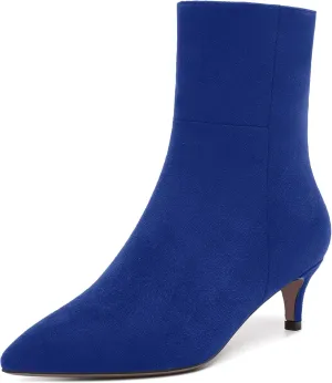 ROSERWISH Womens Dating Fashion Pointed Toe Side Zipper Suede Fall and Winter Kitten Low Heel Ankle High Boots 2 Inch