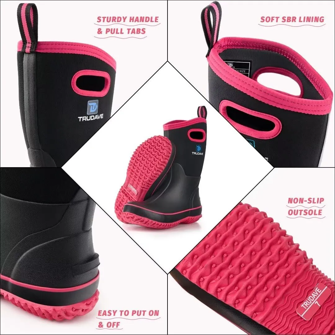 Rubber Boots for Women, Mid Calf Rain Boots, Womens Waterproof Boots, Neoprene Insulated Work Boots, Outdoor Mud Boots for Hunting Farming Gardening Fishing, Size 5-11