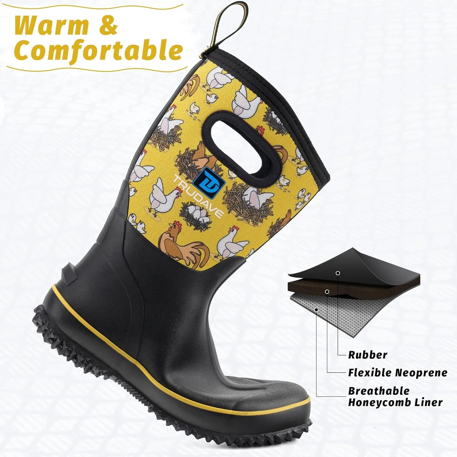Rubber Boots for Women, Mid Calf Rain Boots, Womens Waterproof Boots, Neoprene Insulated Work Boots, Outdoor Mud Boots for Hunting Farming Gardening Fishing, Size 5-11