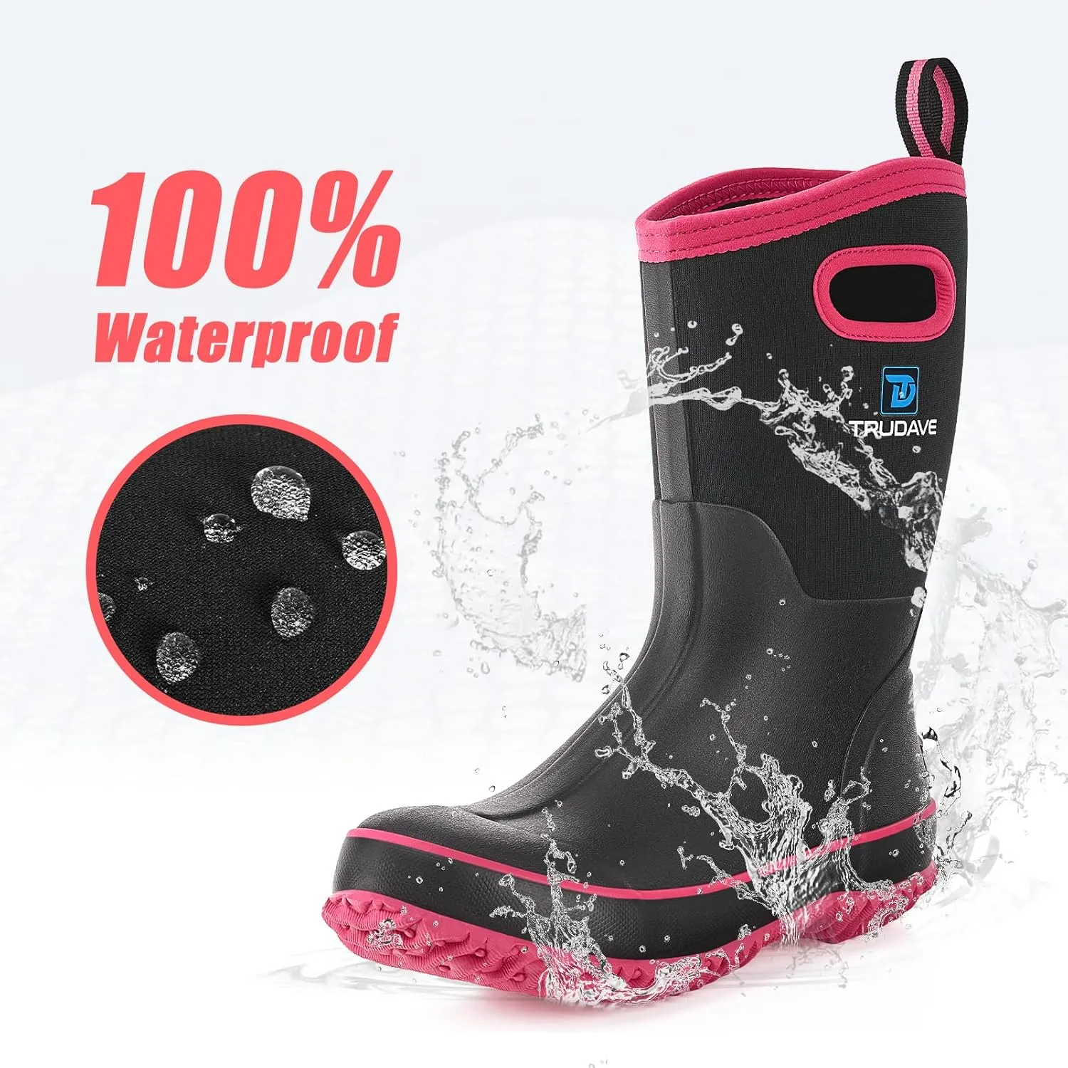 Rubber Boots for Women, Mid Calf Rain Boots, Womens Waterproof Boots, Neoprene Insulated Work Boots, Outdoor Mud Boots for Hunting Farming Gardening Fishing, Size 5-11