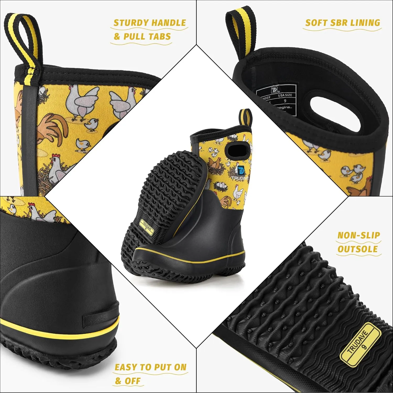 Rubber Boots for Women, Mid Calf Rain Boots, Womens Waterproof Boots, Neoprene Insulated Work Boots, Outdoor Mud Boots for Hunting Farming Gardening Fishing, Size 5-11