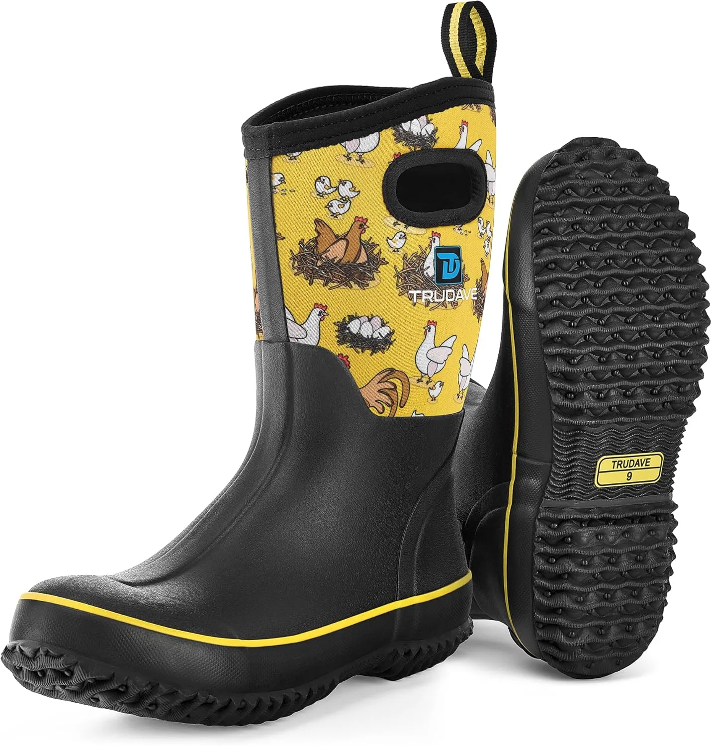 Rubber Boots for Women, Mid Calf Rain Boots, Womens Waterproof Boots, Neoprene Insulated Work Boots, Outdoor Mud Boots for Hunting Farming Gardening Fishing, Size 5-11