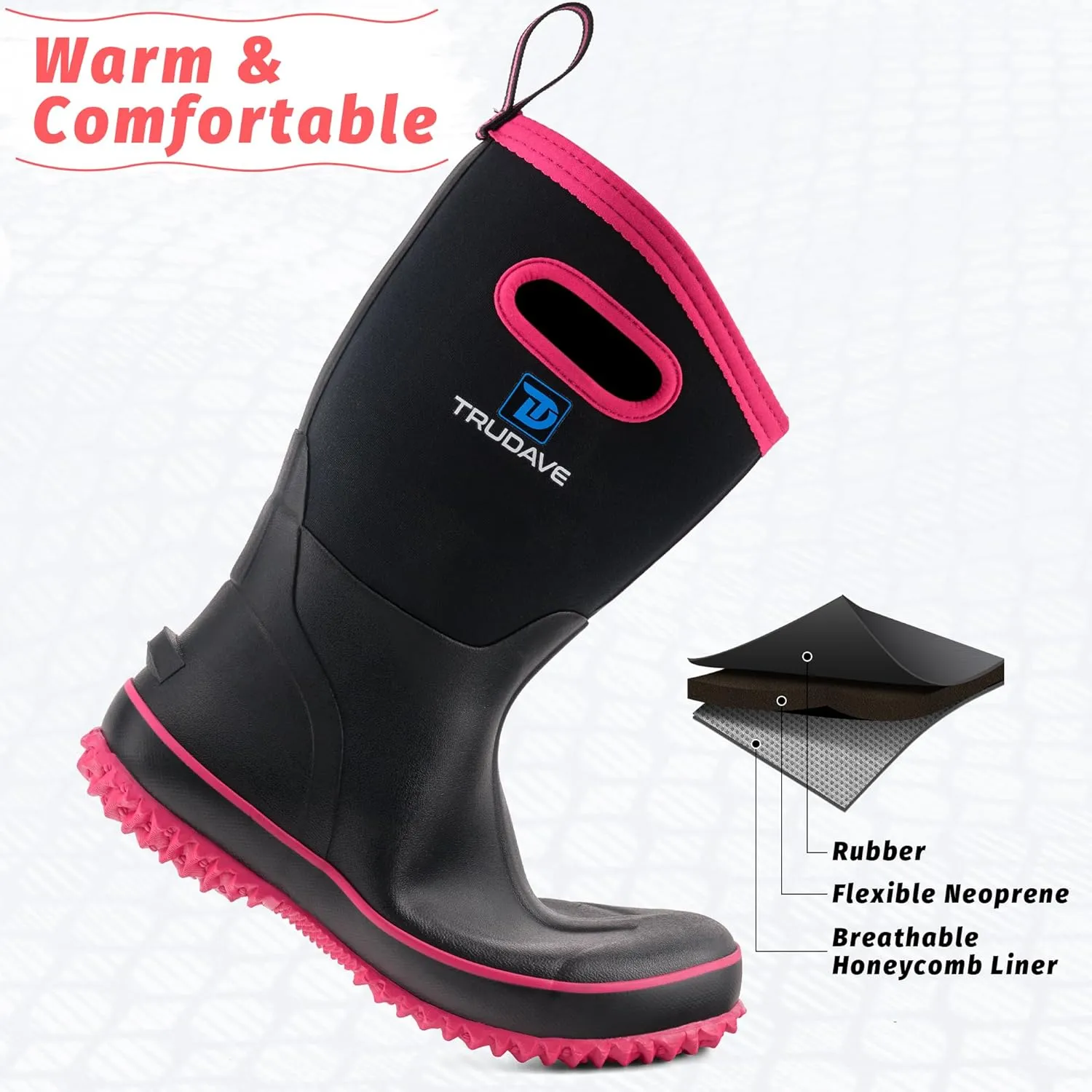 Rubber Boots for Women, Mid Calf Rain Boots, Womens Waterproof Boots, Neoprene Insulated Work Boots, Outdoor Mud Boots for Hunting Farming Gardening Fishing, Size 5-11