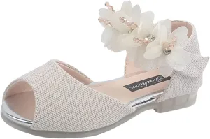 Sandals for Girls Toddlers Girls Rhinestone Flower Shoes Low Heel Flower Wedding Party Girls Sliders Sandals
