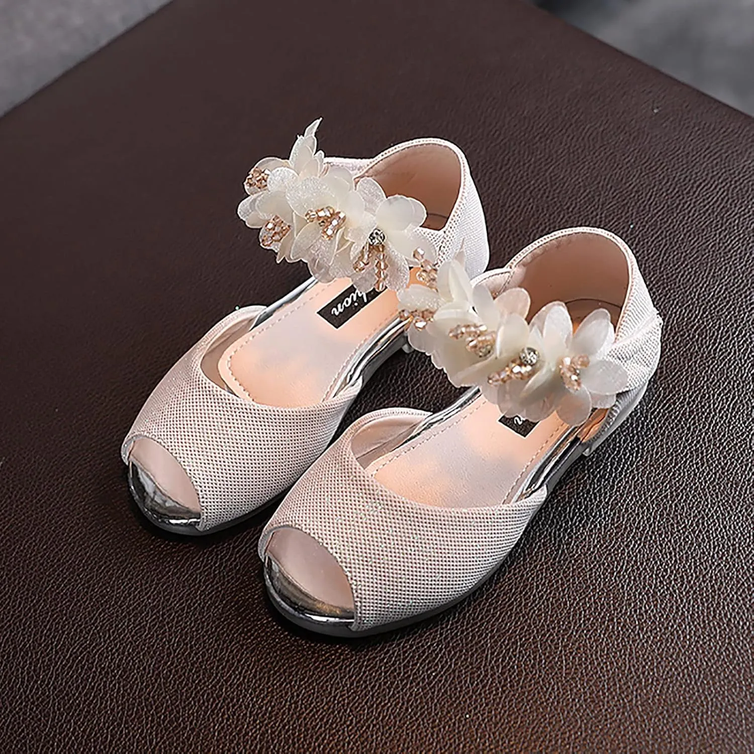 Sandals for Girls Toddlers Girls Rhinestone Flower Shoes Low Heel Flower Wedding Party Girls Sliders Sandals