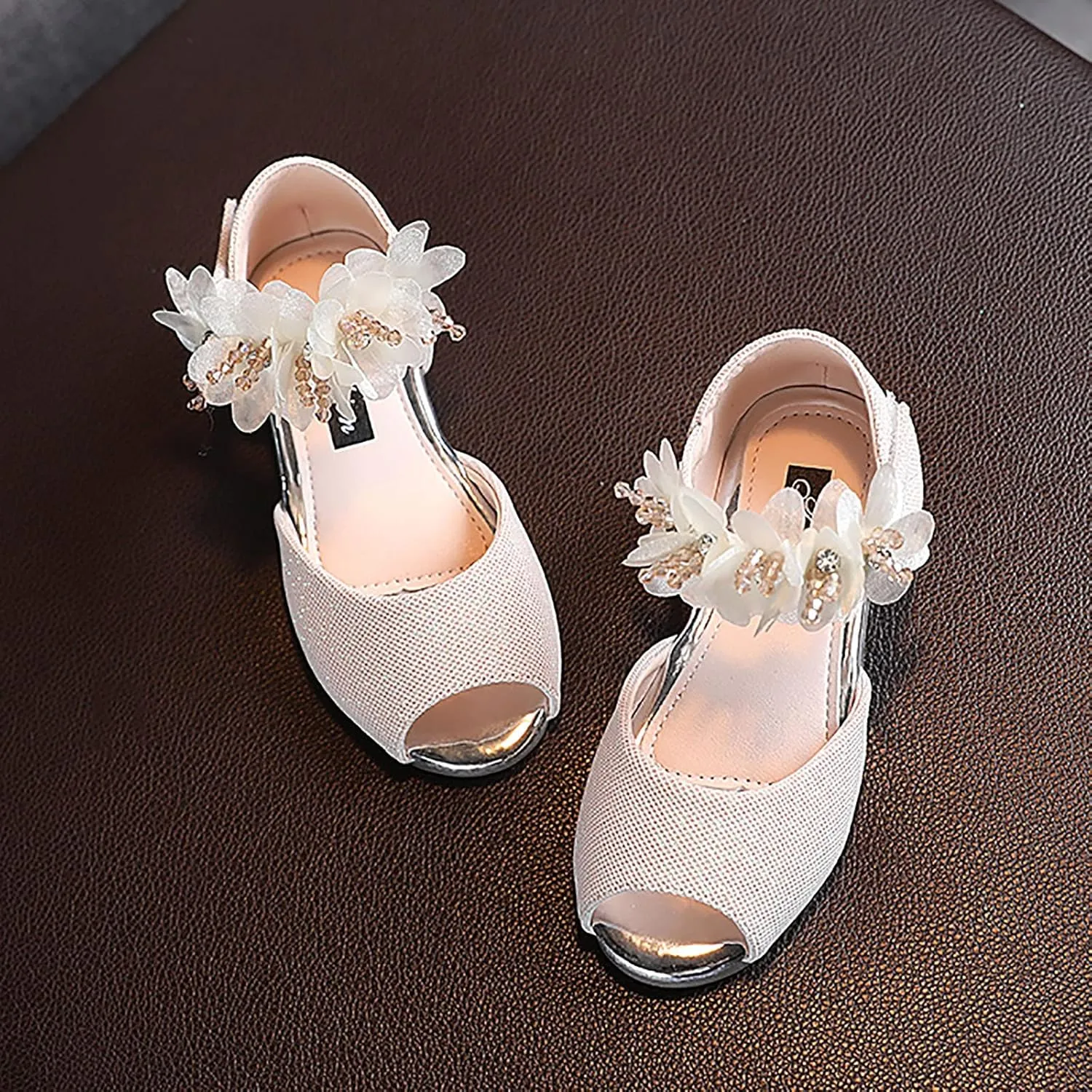 Sandals for Girls Toddlers Girls Rhinestone Flower Shoes Low Heel Flower Wedding Party Girls Sliders Sandals