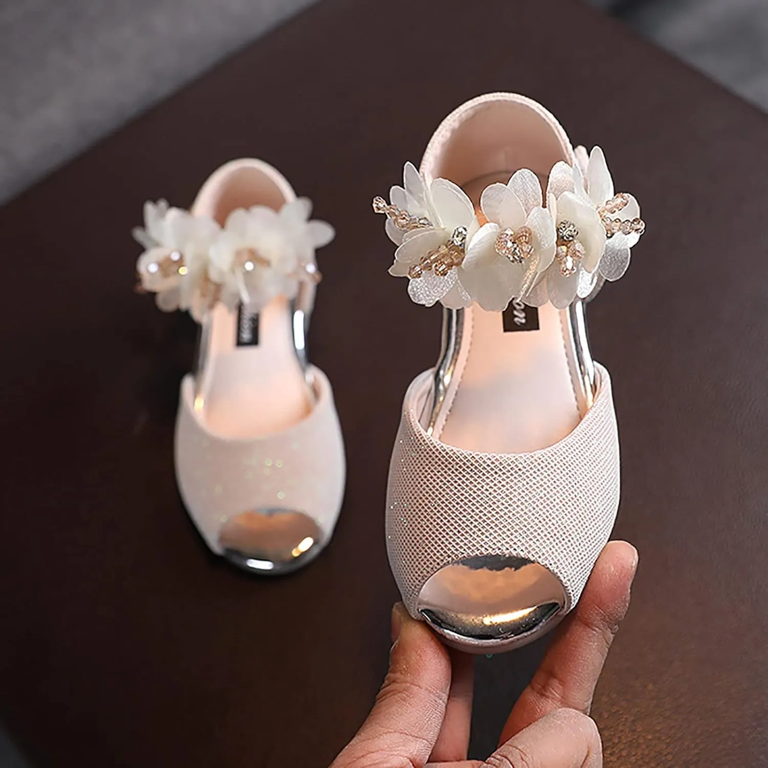 Sandals for Girls Toddlers Girls Rhinestone Flower Shoes Low Heel Flower Wedding Party Girls Sliders Sandals