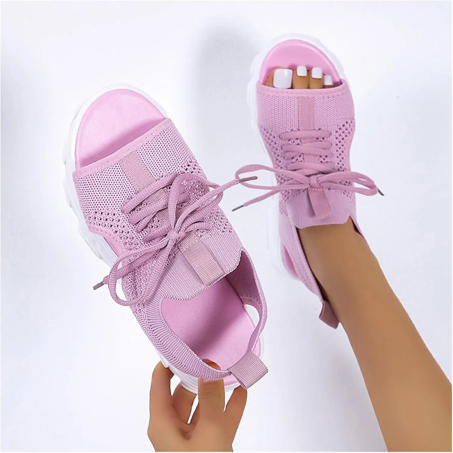 Sandals for Women Summer Women Sandals Mesh Casual Thick Soled Lace Up Sandals Open Toe Beach Shoes Woman Shoes Shoe for Women