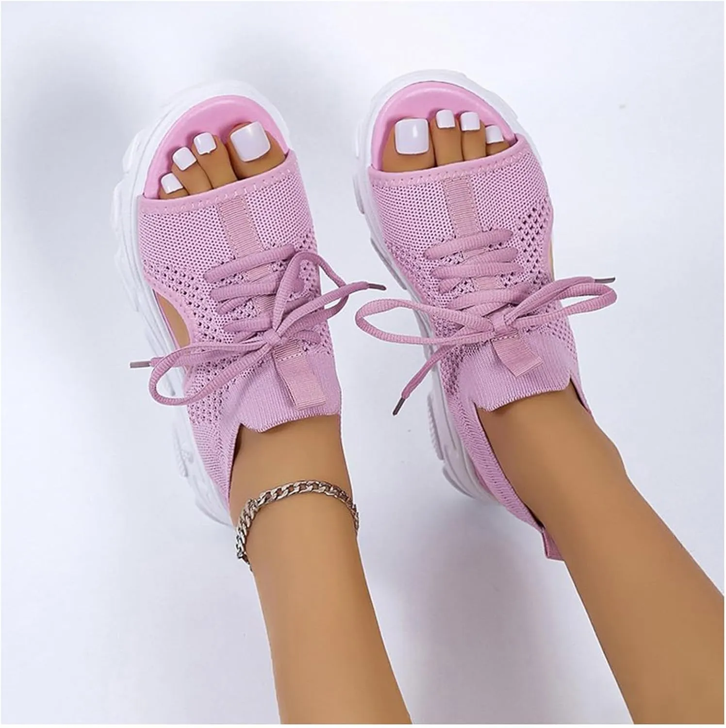 Sandals for Women Summer Women Sandals Mesh Casual Thick Soled Lace Up Sandals Open Toe Beach Shoes Woman Shoes Shoe for Women