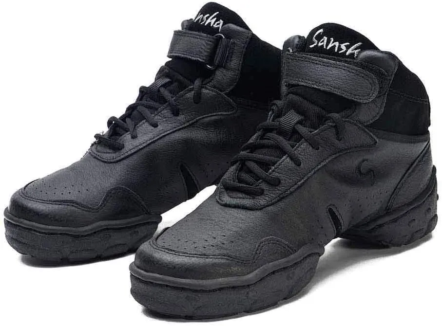 SANSHA Women's Dance Studio Exercise Sneakers Leather TPR Split-Sole Boomerang