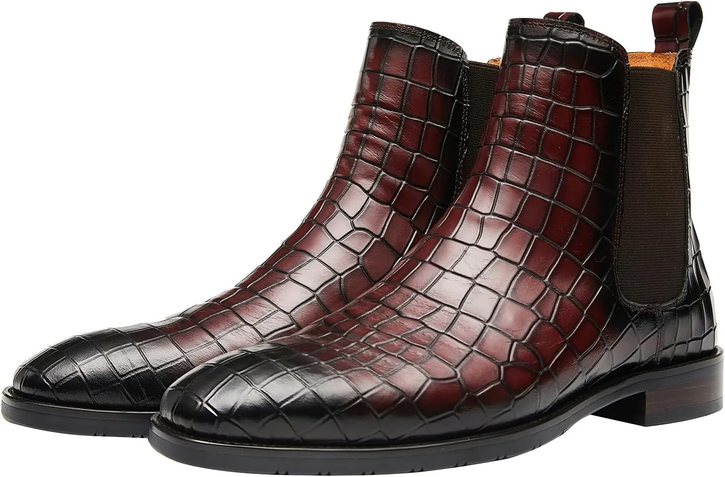 Santimon Men's Chelsea Boots Crocodile Print Leather Business Casual Slip On Mens Formal Dress Boots