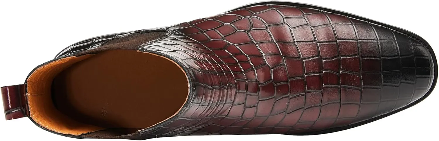 Santimon Men's Chelsea Boots Crocodile Print Leather Business Casual Slip On Mens Formal Dress Boots