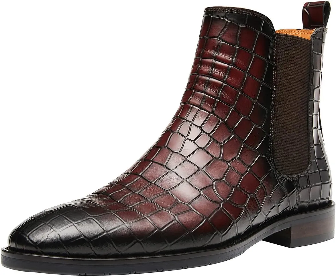 Santimon Men's Chelsea Boots Crocodile Print Leather Business Casual Slip On Mens Formal Dress Boots