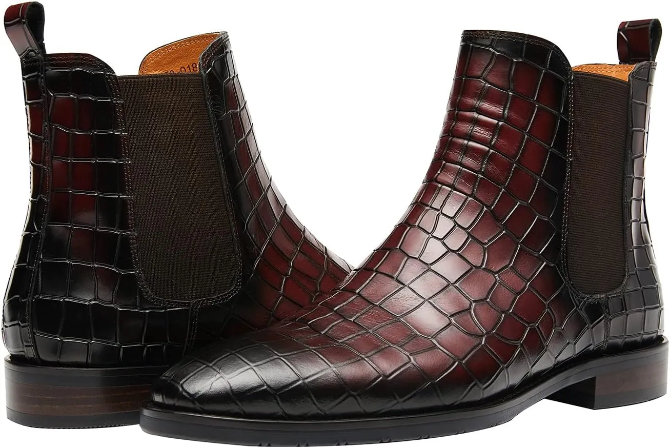 Santimon Men's Chelsea Boots Crocodile Print Leather Business Casual Slip On Mens Formal Dress Boots