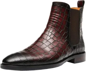 Santimon Men's Chelsea Boots Crocodile Print Leather Business Casual Slip On Mens Formal Dress Boots