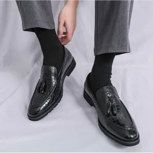 Santimon Men's Crocodile Pattern Tassel Loafers Luxury Slip-On Leather Dress Shoes for Weddings, Parties & Business Casual