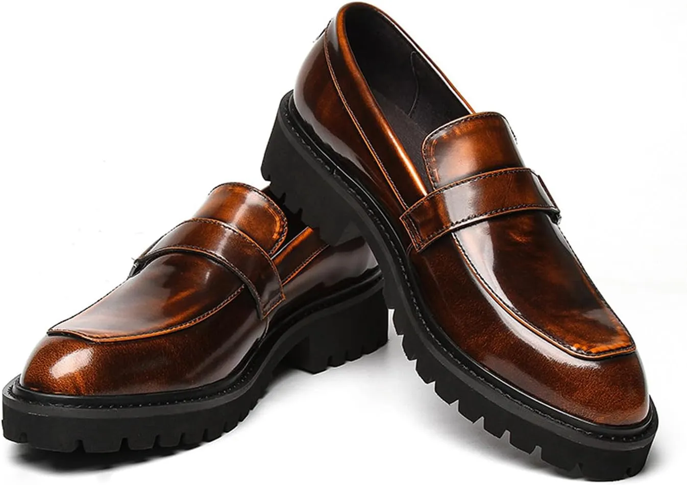 Santimon Men's Elevator Leather Slip-On Dress Shoes – Casual Penny Loafers with Metal Equestrian Buckle for Wedding, Business, Trendy Office, Party & Night Out Fashion