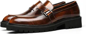Santimon Men's Elevator Leather Slip-On Dress Shoes – Casual Penny Loafers with Metal Equestrian Buckle for Wedding, Business, Trendy Office, Party & Night Out Fashion