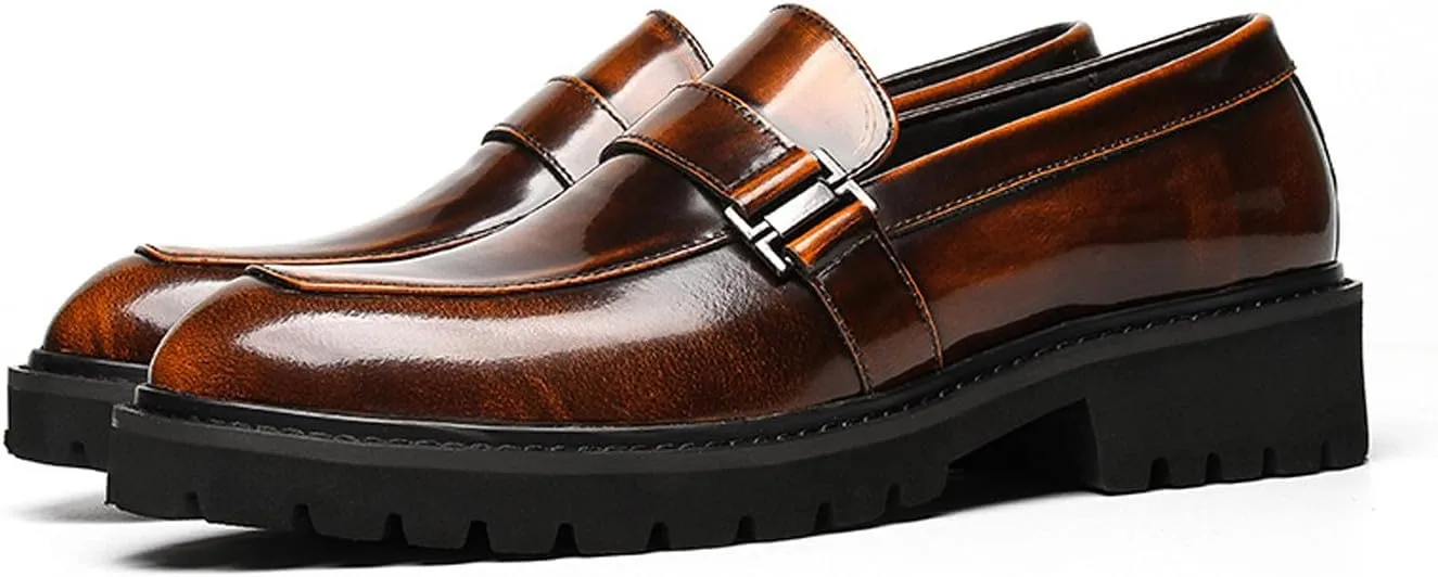 Santimon Men's Elevator Leather Slip-On Dress Shoes – Casual Penny Loafers with Metal Equestrian Buckle for Wedding, Business, Trendy Office, Party & Night Out Fashion