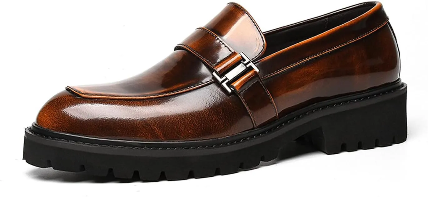 Santimon Men's Elevator Leather Slip-On Dress Shoes – Casual Penny Loafers with Metal Equestrian Buckle for Wedding, Business, Trendy Office, Party & Night Out Fashion