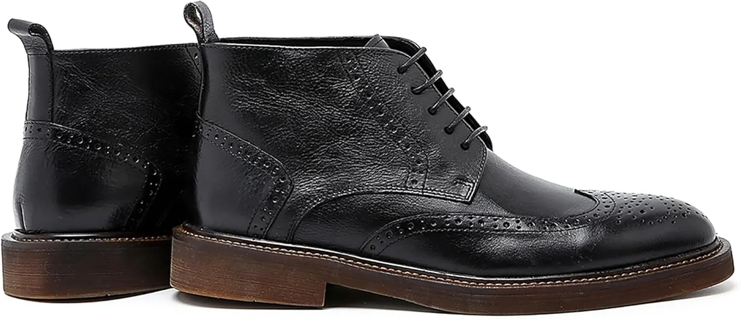 Santimon Men's Fashion Genuine Leather Brogues Oxford Boots Dress Formal Ankle Chelsea Boot