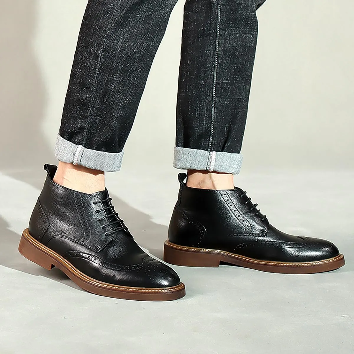 Santimon Men's Fashion Genuine Leather Brogues Oxford Boots Dress Formal Ankle Chelsea Boot