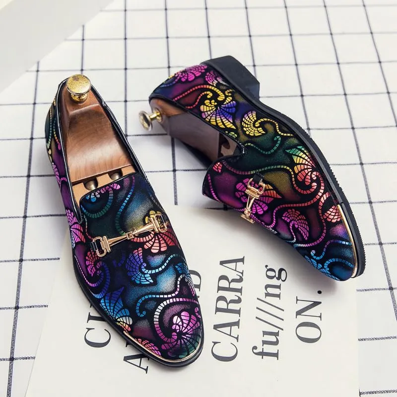 Santimon Men's Vintage Flower Dress Loafers Slip On Shoes Classic Horsebit Tuxedo Dress Wedding Shoes