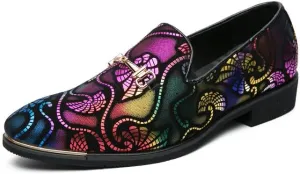 Santimon Men's Vintage Flower Dress Loafers Slip On Shoes Classic Horsebit Tuxedo Dress Wedding Shoes
