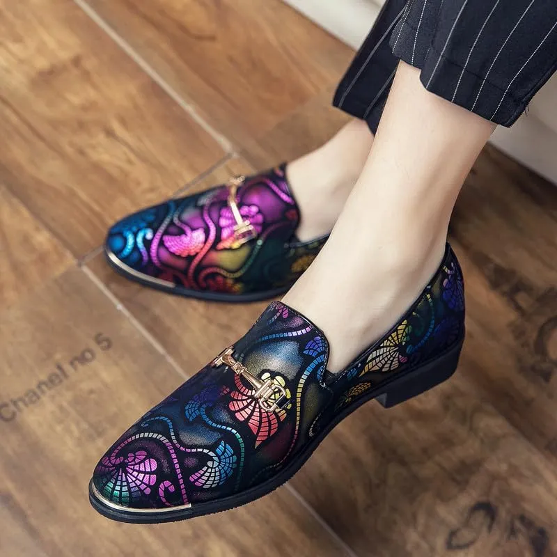 Santimon Men's Vintage Flower Dress Loafers Slip On Shoes Classic Horsebit Tuxedo Dress Wedding Shoes