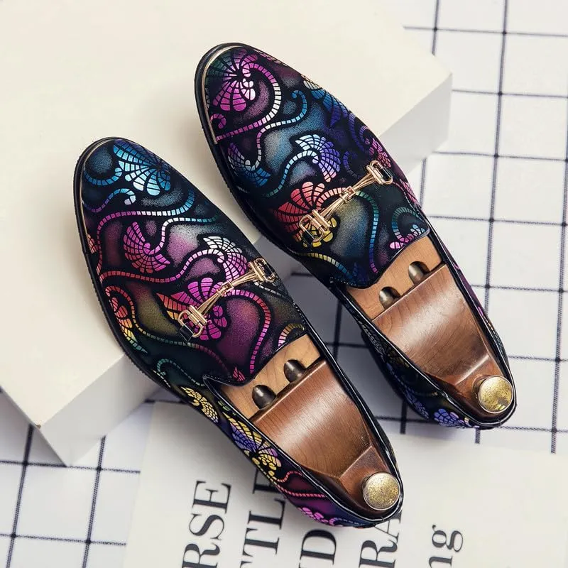 Santimon Men's Vintage Flower Dress Loafers Slip On Shoes Classic Horsebit Tuxedo Dress Wedding Shoes
