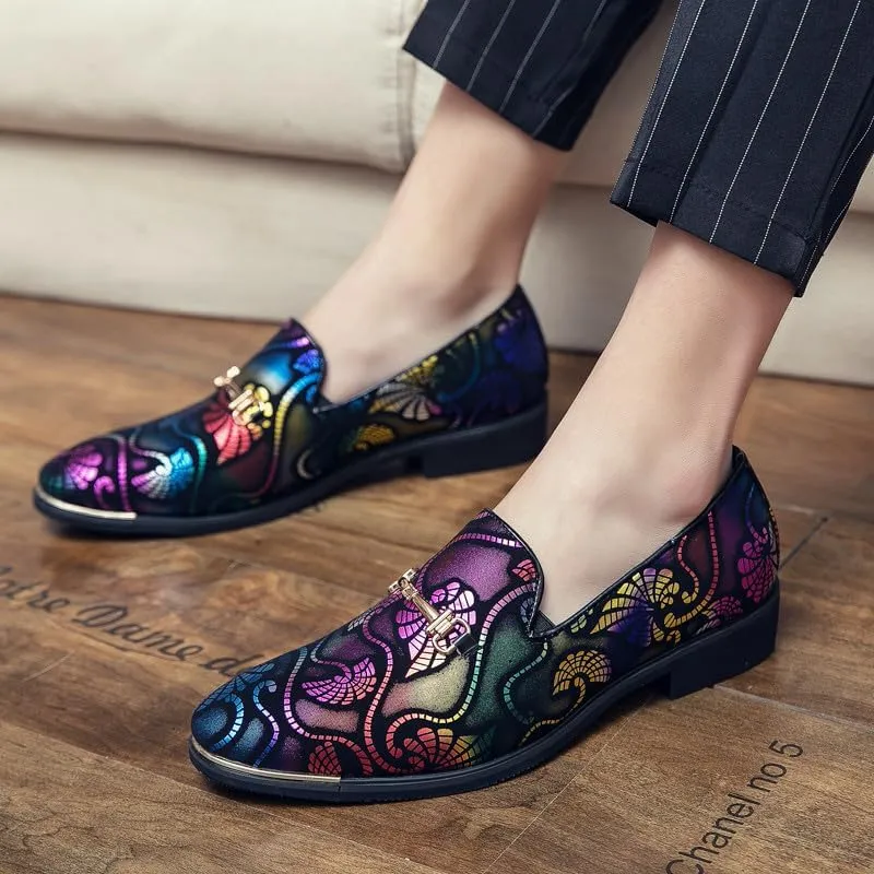 Santimon Men's Vintage Flower Dress Loafers Slip On Shoes Classic Horsebit Tuxedo Dress Wedding Shoes