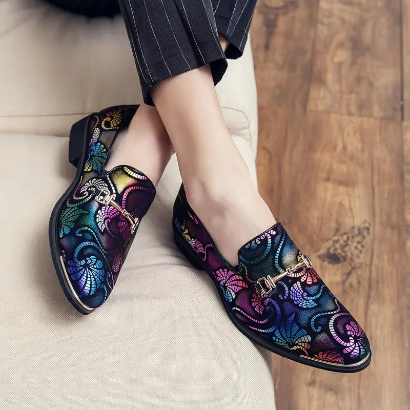 Santimon Men's Vintage Flower Dress Loafers Slip On Shoes Classic Horsebit Tuxedo Dress Wedding Shoes