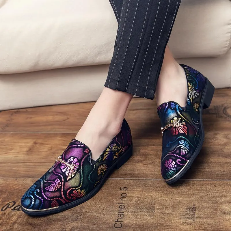 Santimon Men's Vintage Flower Dress Loafers Slip On Shoes Classic Horsebit Tuxedo Dress Wedding Shoes