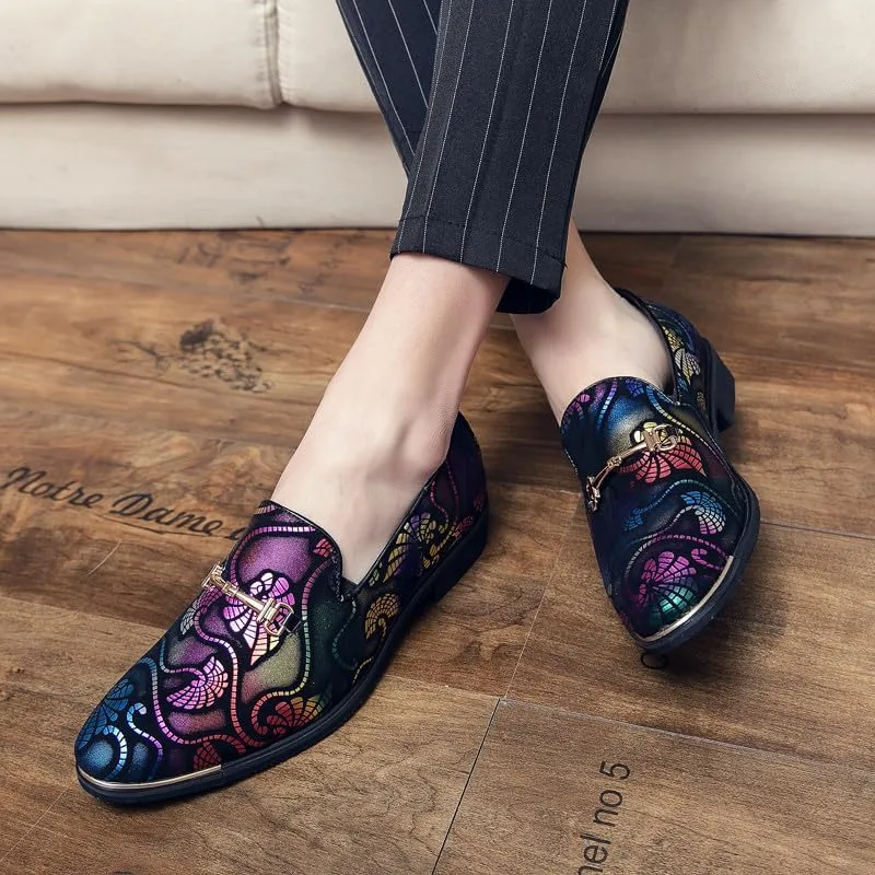 Santimon Men's Vintage Flower Dress Loafers Slip On Shoes Classic Horsebit Tuxedo Dress Wedding Shoes