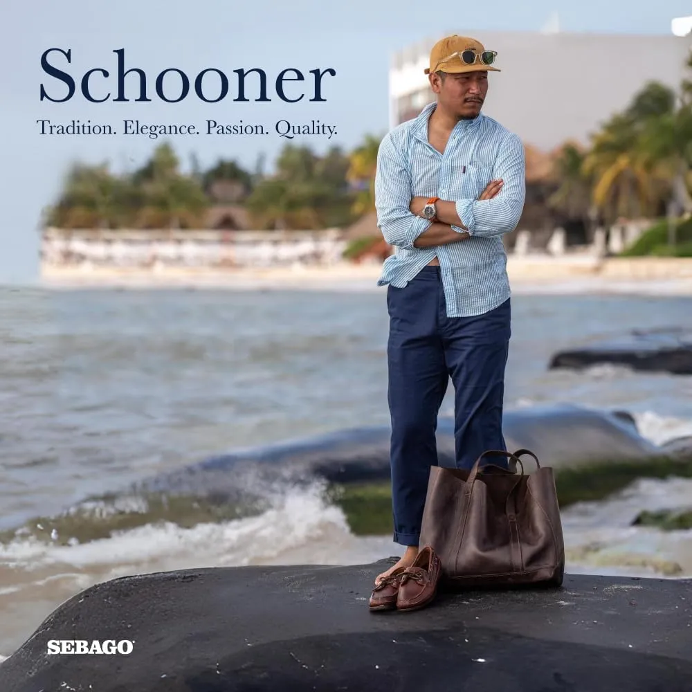 Sebago Schooner Waterproof Boat Shoes - Leather Moccasins for Men Featuring 360-Degree Rawhide Lacing and Non-Marking Slip-Resistant Soles