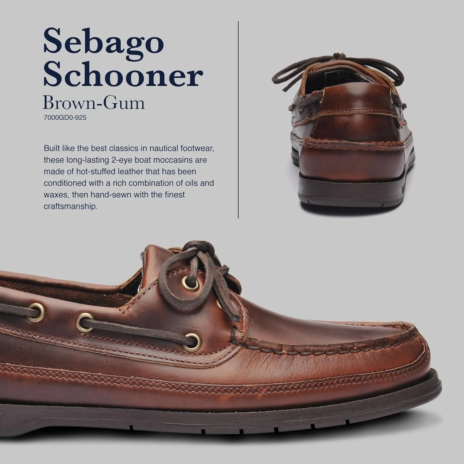 Sebago Schooner Waterproof Boat Shoes - Leather Moccasins for Men Featuring 360-Degree Rawhide Lacing and Non-Marking Slip-Resistant Soles