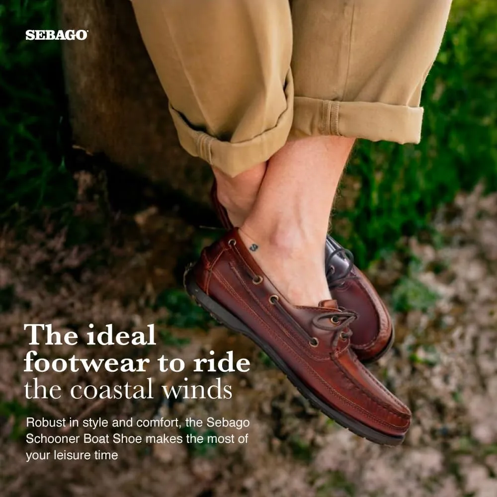 Sebago Schooner Waterproof Boat Shoes - Leather Moccasins for Men Featuring 360-Degree Rawhide Lacing and Non-Marking Slip-Resistant Soles
