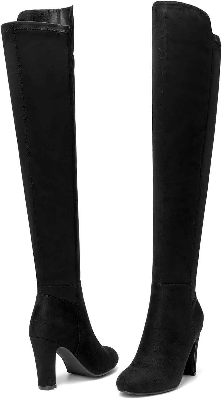 SelenePair Women's Over The Knee Boots Stretch Thigh High Block Mid Heel Boot Fashion Side Zip Winter Boots