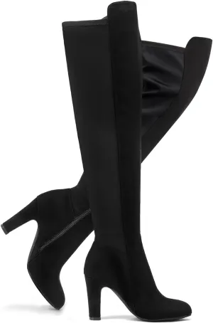 SelenePair Women's Over The Knee Boots Stretch Thigh High Block Mid Heel Boot Fashion Side Zip Winter Boots