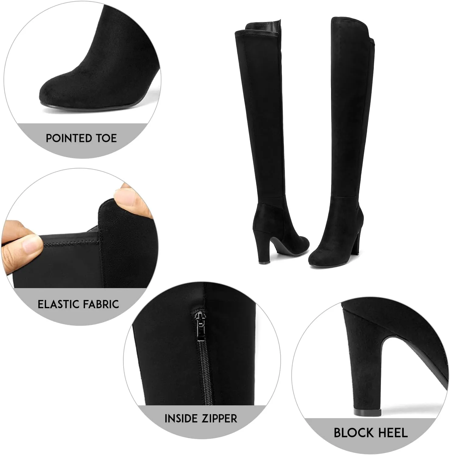 SelenePair Women's Over The Knee Boots Stretch Thigh High Block Mid Heel Boot Fashion Side Zip Winter Boots