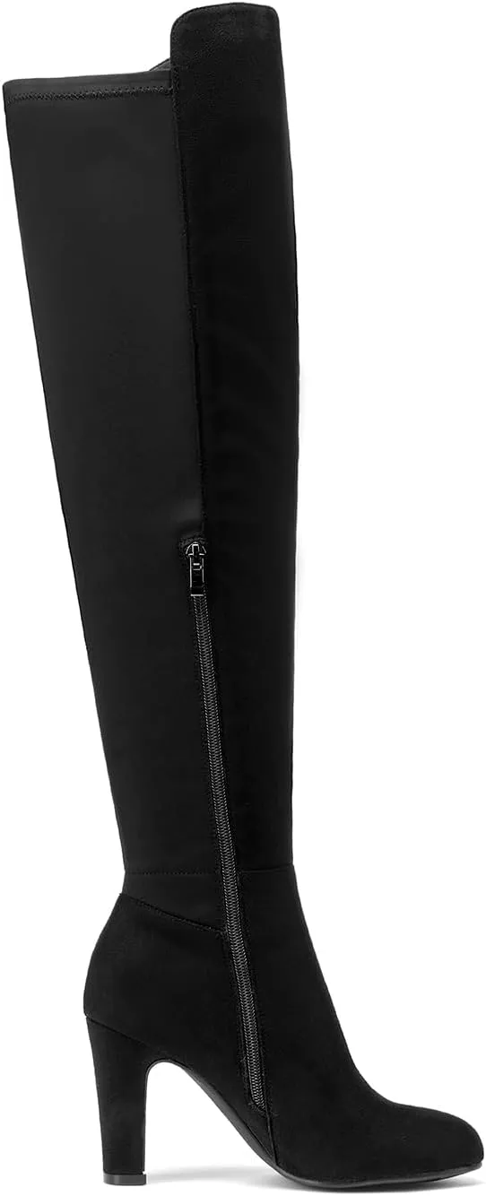 SelenePair Women's Over The Knee Boots Stretch Thigh High Block Mid Heel Boot Fashion Side Zip Winter Boots