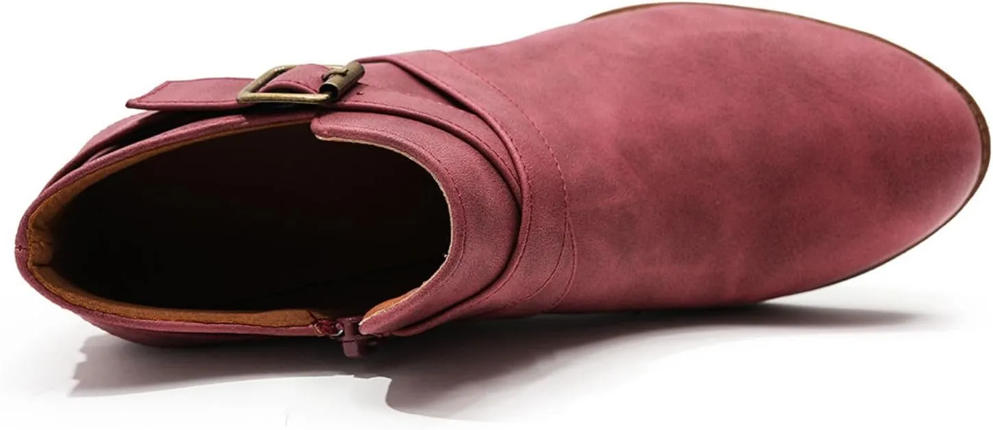 SelRoys Ankle Boots for Women Strap Chunky Stacked Low Heel Classic Pointed Toe Comfortable Side Zipper Booties US6-10.5